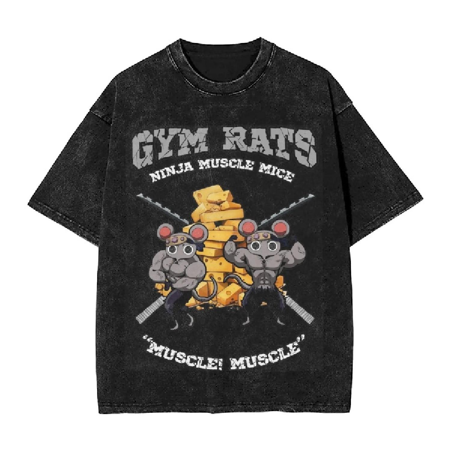 

Gym Rats Ninju Muscle Mice Muki Muscular Washed T Shirt Streetwear Hip Hop T-Shirts Demoned Slayered Tee Shirt Men Oversize XXXXXL чорний