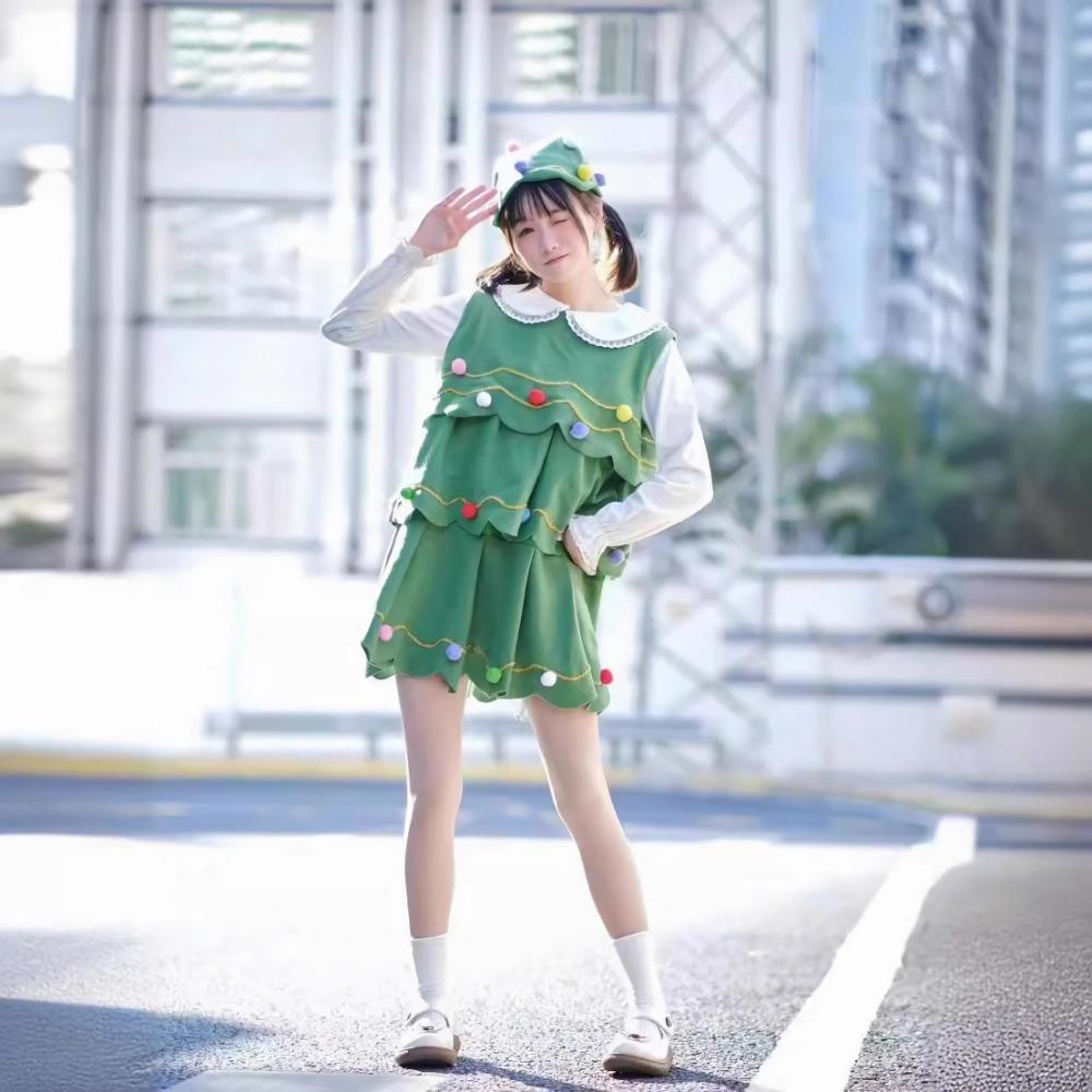 Polyester Kids Dress Leeveless Cosplay Costume Fashion Christmas Tree Costume  Kids