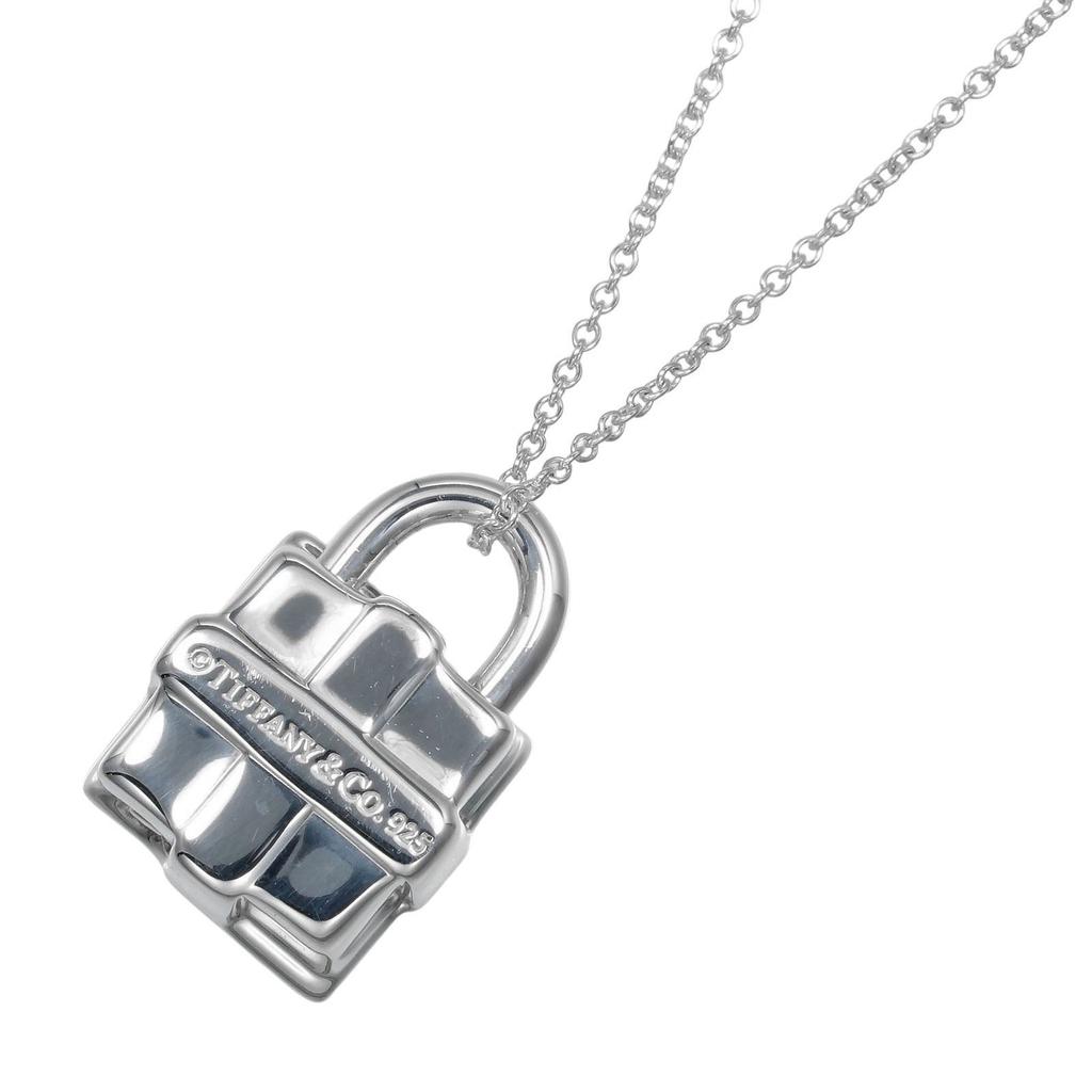 TIFFANY&Co. Ribbon Box Lock Necklace Silver925 15.6g Women Used