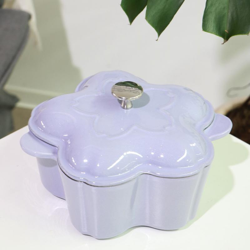 20cm Cherry Blossom Enamel Cast Iron Stew Pot - Small, Thickened, Household Cookware