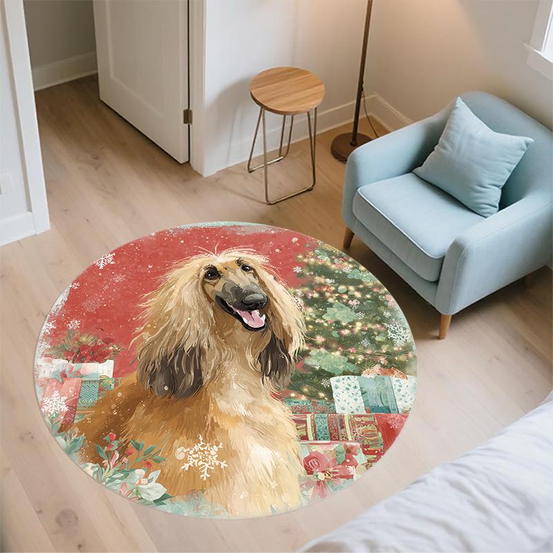 Christmas Afghan Hound Pattern Round rug,Carpet Rug for Living Room Bedroom Playroom ,Non-slip Floor Mat,Holiday Gifts and Birthday Gifts.