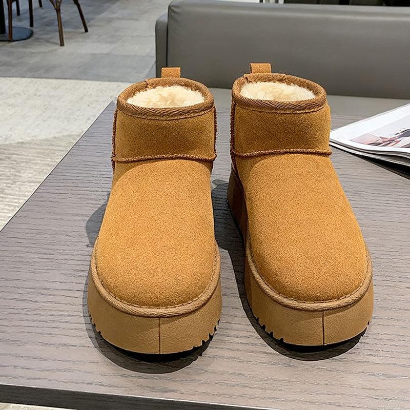 Fleece Snow Boots Women's Thick-soled Winter New Fur Integrated Short Boots Thickened Non-slip Cotton Shoes