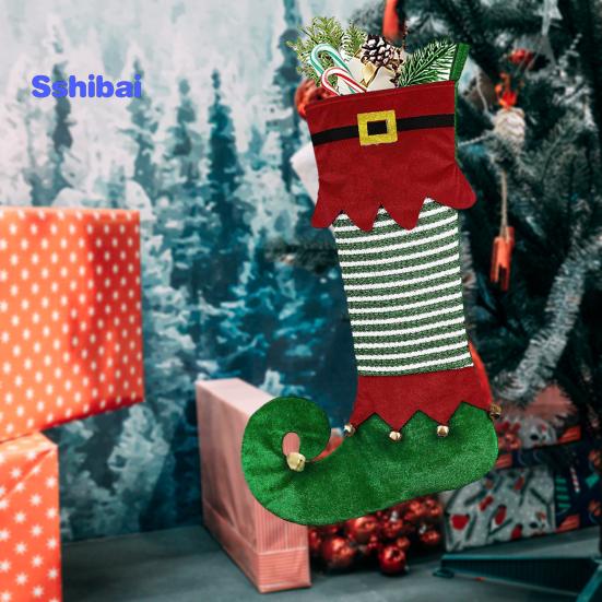 Christmas Elf Stocking Large Capacity Adorable Reusable Holiday Decoration Xmas Tree Kids Gift Candy Bag Hanging Sock Pendant Party Supplies