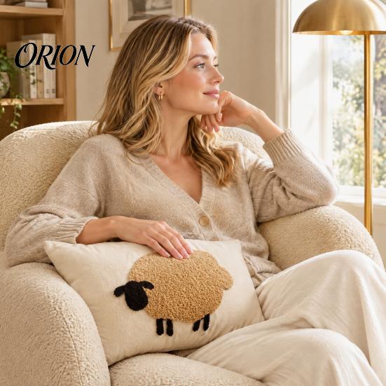 Washable Plush Pillow Protector Fuzzy Sheep Cushion Case, Cute Lamb Throw Cover, Fluffy Decorative Case Textured Pillowcase for Sofa Couch Living Room