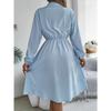 HNXC Autumn and Winter Casual Button-tied, Waist-cinching Long-sleeved Shirt Dress for Women