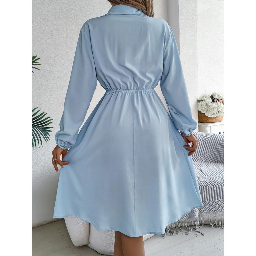 HNXC Autumn and Winter Casual Button-tied, Waist-cinching Long-sleeved Shirt Dress for Women