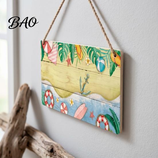 Hanging Wooden Sign for Front Door Summer Wood Door, Tropical Beach Welcome Coastal Style Terrace Decor Sign, Rustic Hanger Home Porch Wall