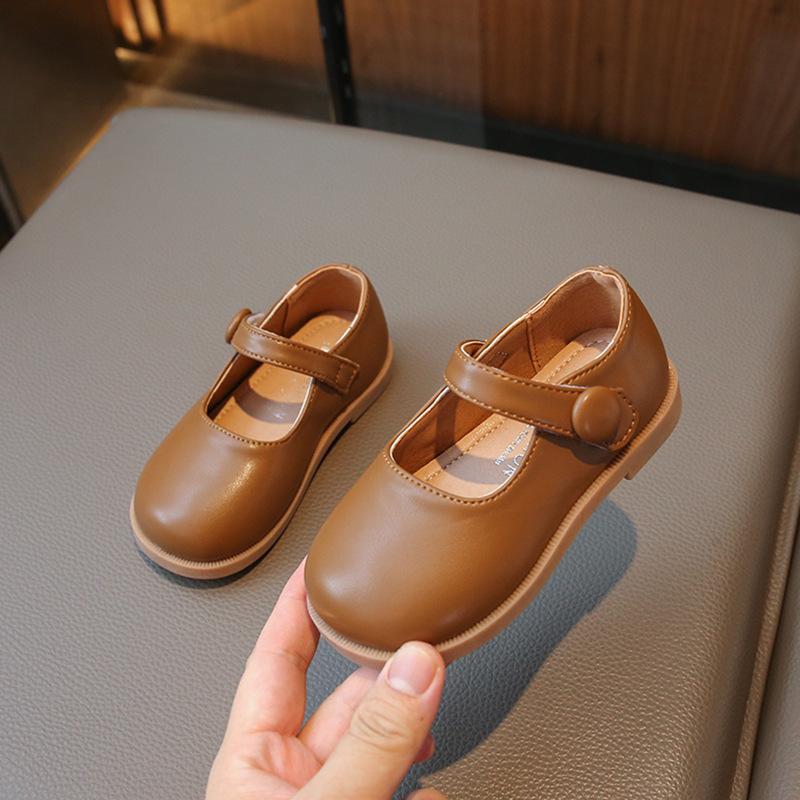 Черные кожаные туфли для школьницы Новые Однотонные Осенние Универсальные Детские туфли Мэри Джейн Модные Нескользящие Детские Туфли Принцессы 25