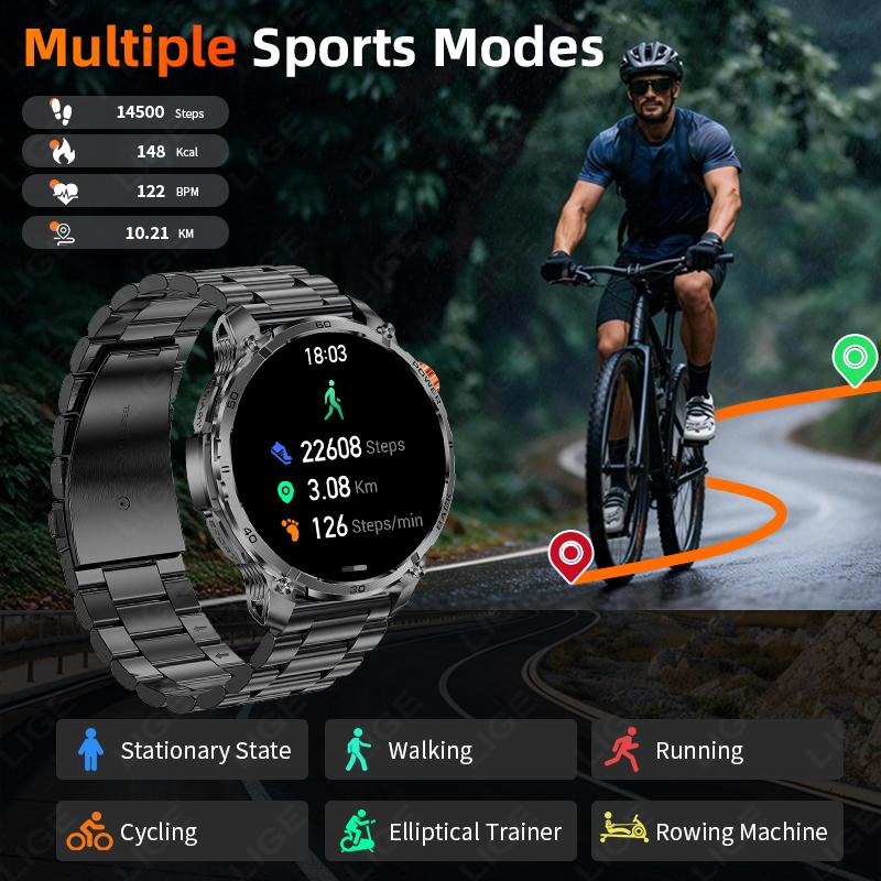 New Men Military Outdoor 1000mAh Battery Smart Watch Flashlight IP68 Waterproof 1.7-Inch HD Bluetooth Call Smartwatch