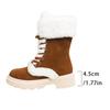 Large Size Autumn and Winter Fluffy Warm Thick-soled Medium Boots European and American Comfortable Round Head Lace-up Snow Boots Women