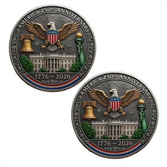 1/2Pcs America 250th Anniversary Souvenir Coin Carved United States History Collectible Coin US 250th Round Metal Keepsake Badge Patriotic Decoration