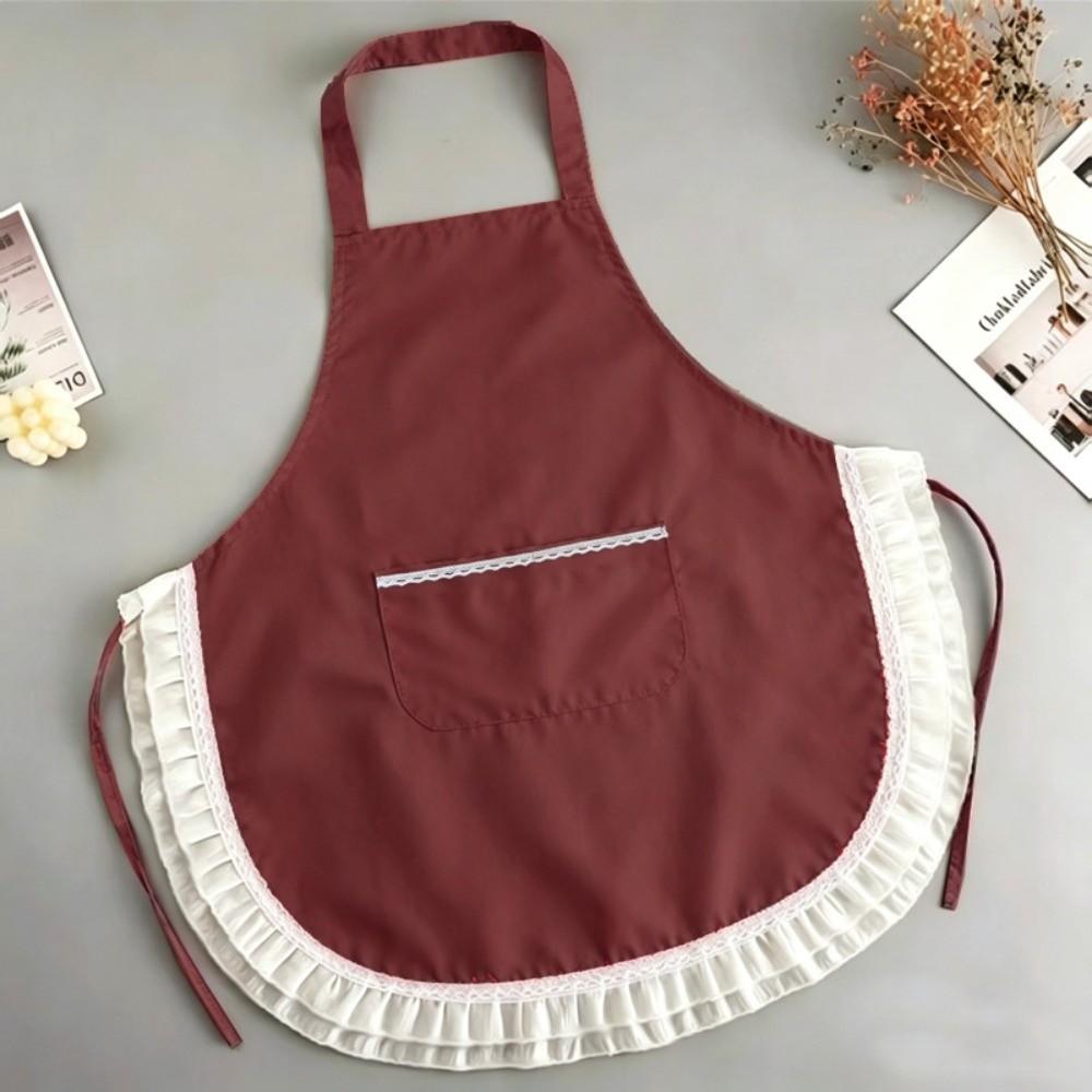 Lace Cooking Apron Splash-proof Fabric Work Clothes New Household Apron  For Kitchen