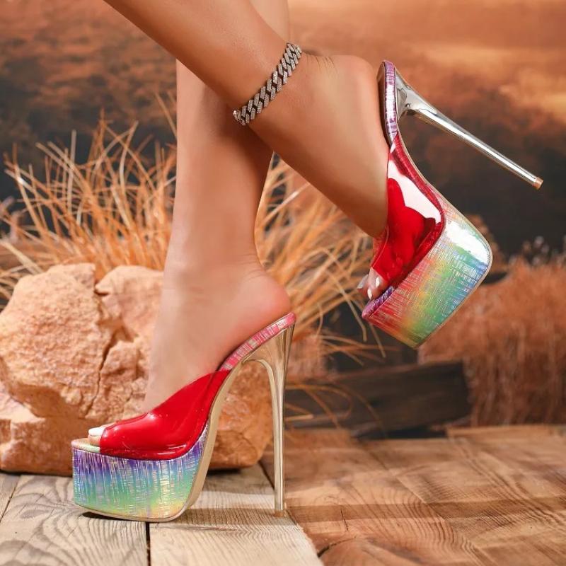 Pesstwei Neue Sexy Stiletto-High Heels Damen-Slipper Design Stil Bunte PVC-Transparente Bankett-Slides Damenschuhe