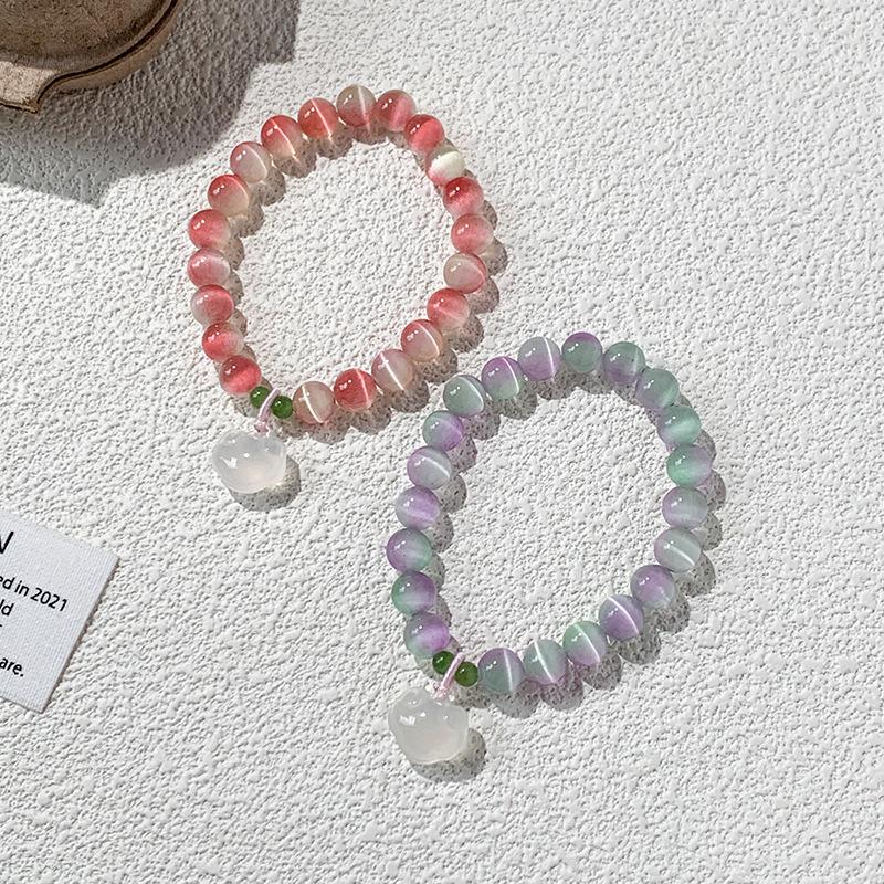 Opal Beaded Chalcedony Safety Lock Pendant Bracelet Sweet and Cute Fashion Versatile Bracelet Niche Simple Jewelry
