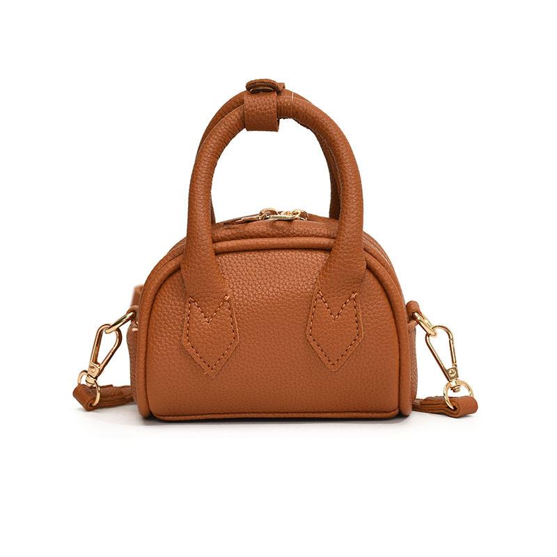 Fashionable Pu Mini Shoulder Bag For Children Elegant Solid Color Handheld Purse