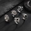 European and American Retro Hip-hop Exquisite Pattern Opening Adjustable Ring Five-piece Personalized Trend Ring