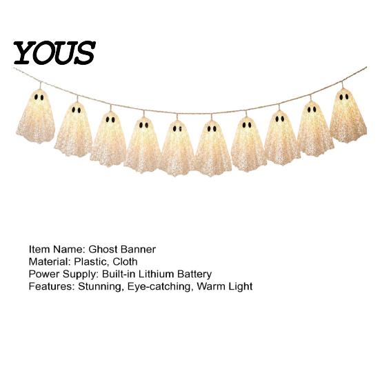 Easy Hanging Ghost String Garland 6.6FT Halloween Light Up Garland, Lace LED Fairy Light, Cozy Autumn Home Decorations Spooky Bunting Banner