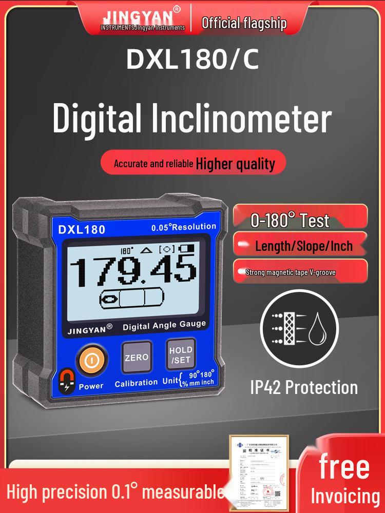 Jingyan Digital Inclinometer: High-Precision Magnetic Angle Meter with 180° Level Ruler