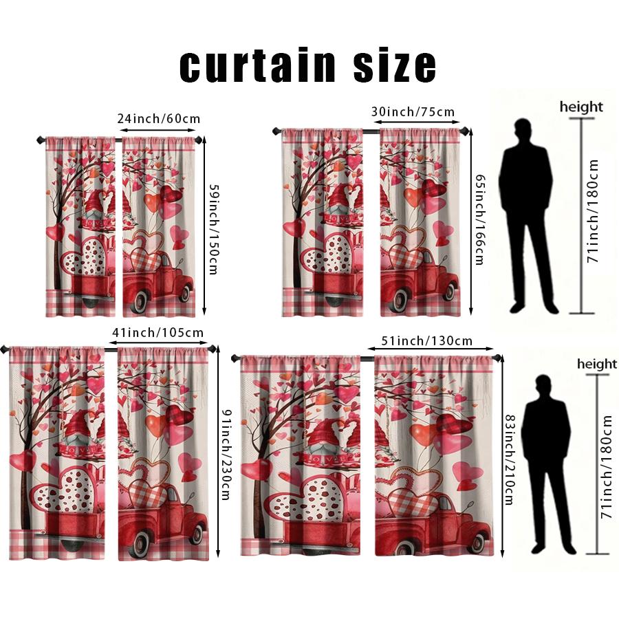 Set aus 2 Rot-Weiß karierten herzförmigen Gartenzwerg-Vorhängen Süßer Stil Wohnzimmer Schlafzimmer Dekorative Stangentaschen Vorhang für Hergestellt Polyester