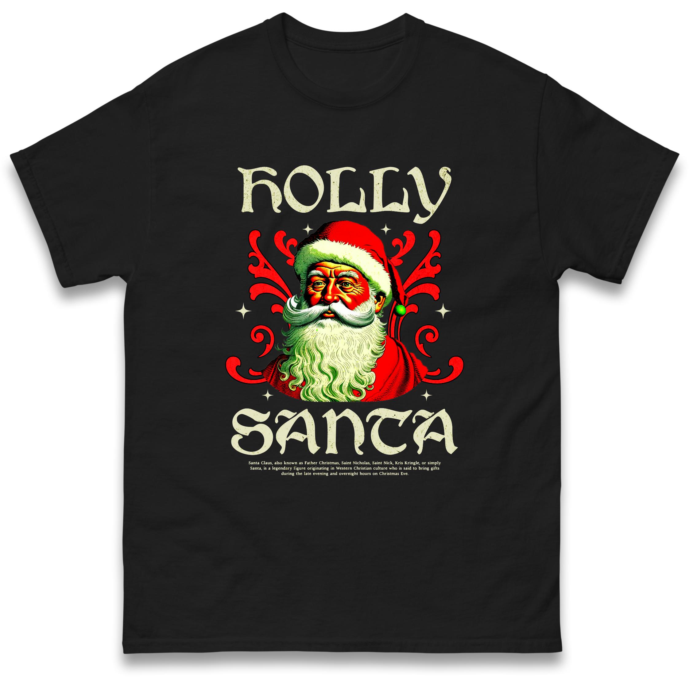 

Holly Santa Christmas T-Shirt Tshirt Mens Womens Tops Unisex Tees 100% Cotton S