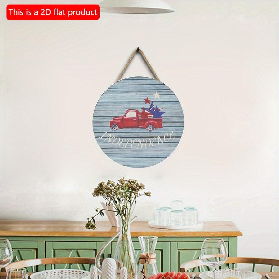 2D flach 20*20cm1Stk Unabhängigkeitstag Thema Roter LKW&USA Flagge Sternmuster Willkommen Türschild Geeignet für Haus&Partys&Bauernhaus Garten Hängend Retro