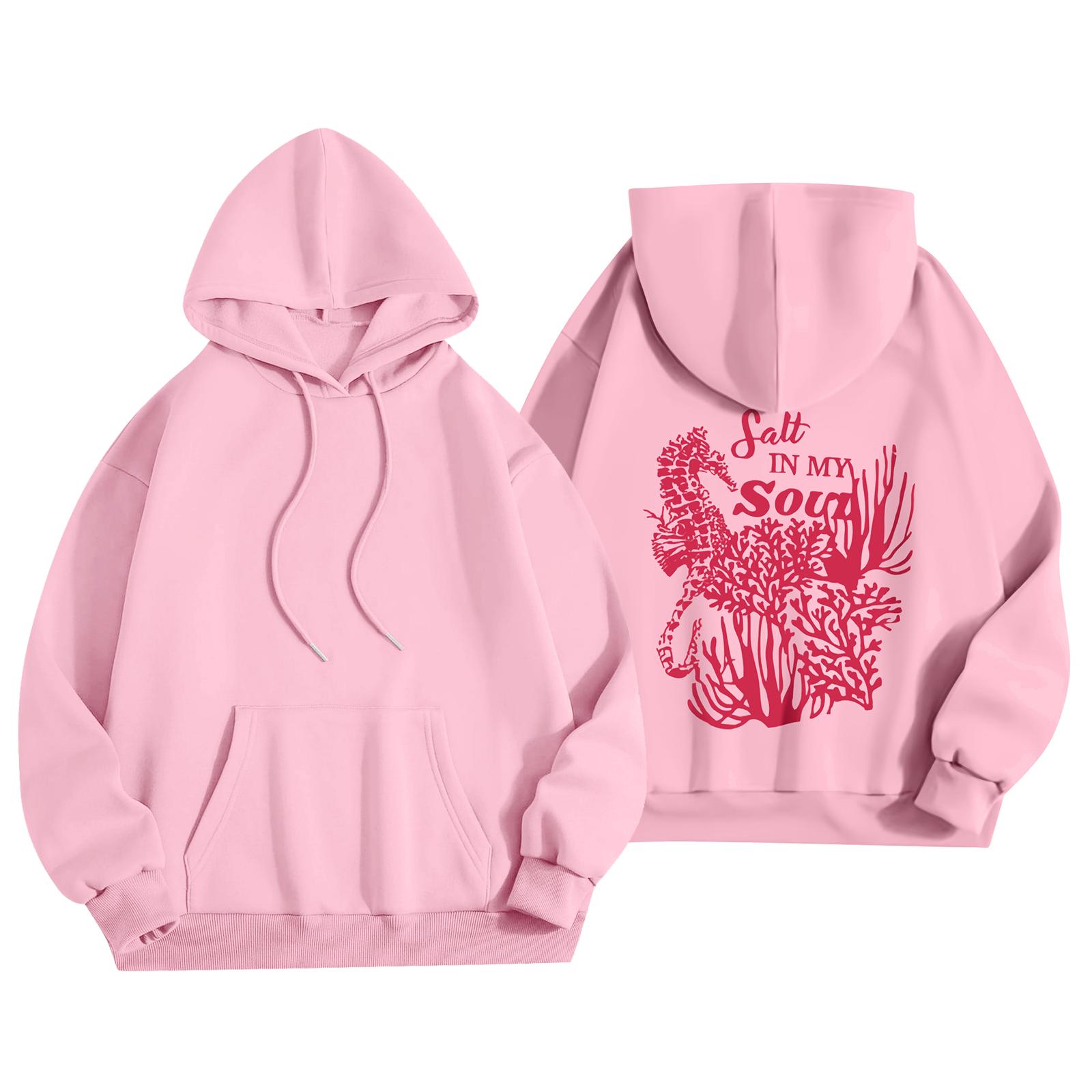 

Жіночий модний легкий жіночий пуловер з довгими рукавами та кишенями, ошатне худі з малюнком M рожевий