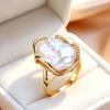 LSOOYH Süßwasser Große Barockperlen Ringe Für Damen Klassisch Silber Gold Farbe Party Ring Perlen Schmuck