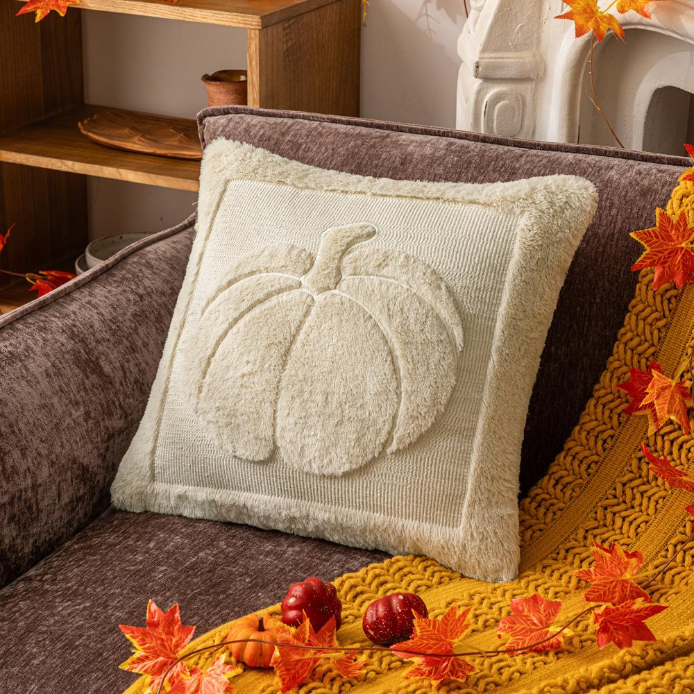 Halloween Pumpkin Plush Pillow Cover Home Living Room Sofa Cushion Cover Festive Pumpkin Double-Sided Pillow Cover