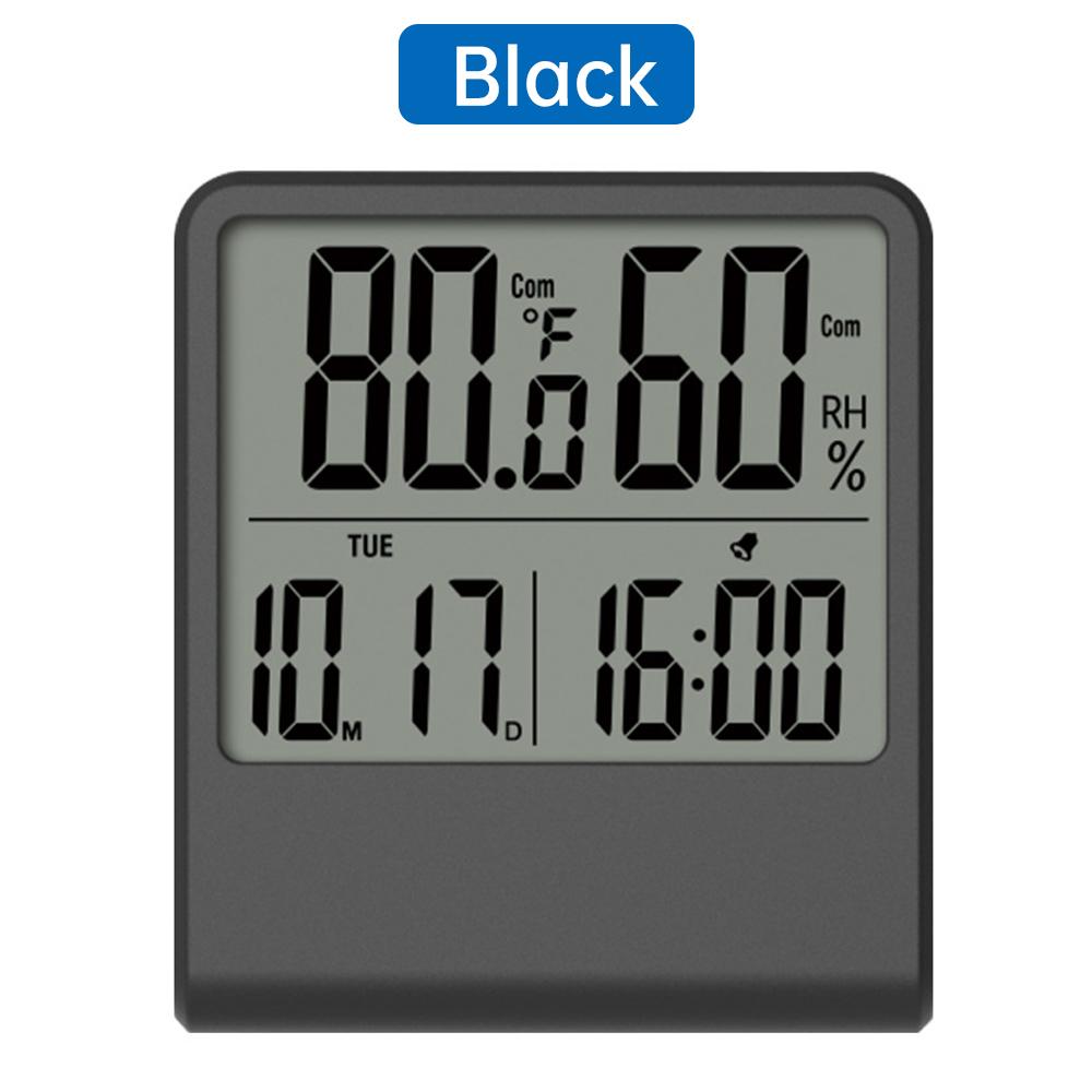 

Цифровий дисплей Гігротермометр Годинник Час Дата Дата Монітор температури Вологість Багатофункціональний побутовий будильник чорний