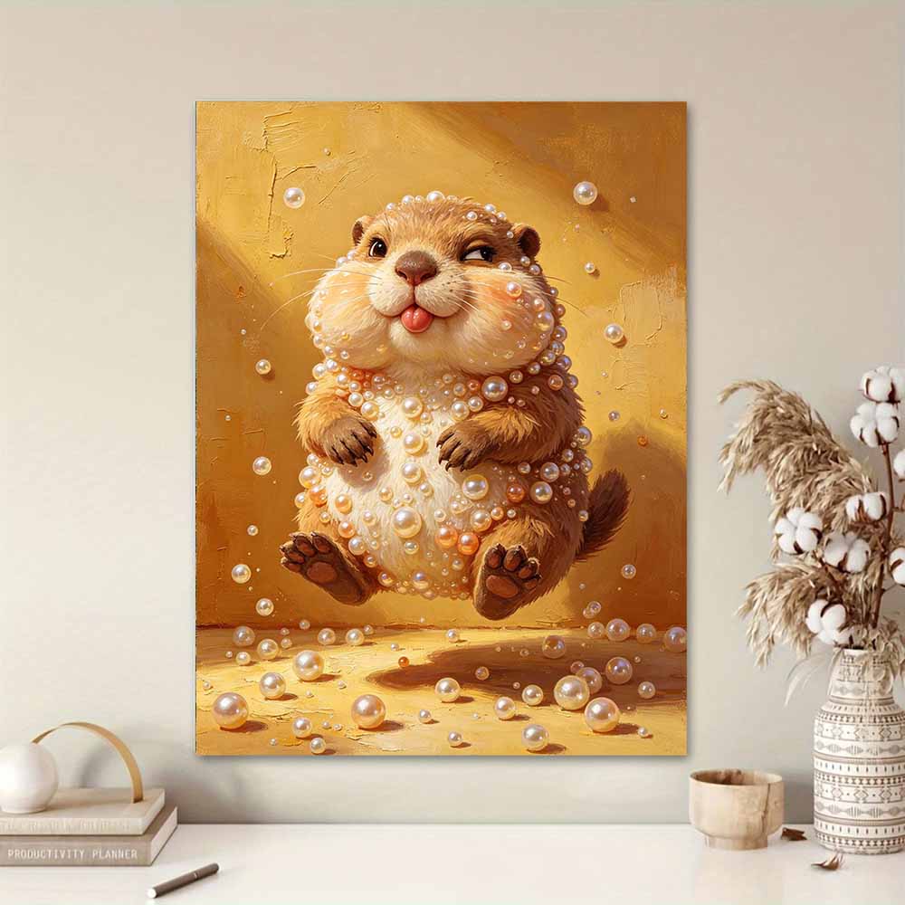 Funny Groundhog with Pearls Framed Pearl Painting Kit DIY 3D Sparkling Bead Canvas Art Relaxing Handmade Craft Gift for Women Aesthetic Decor