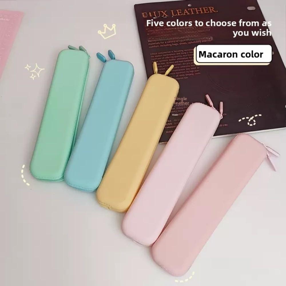 Durable Solid Color Silicone Pencil Case Multifunctional Zipper Pen Bag Macaron Long Stationery Storage Bag Office