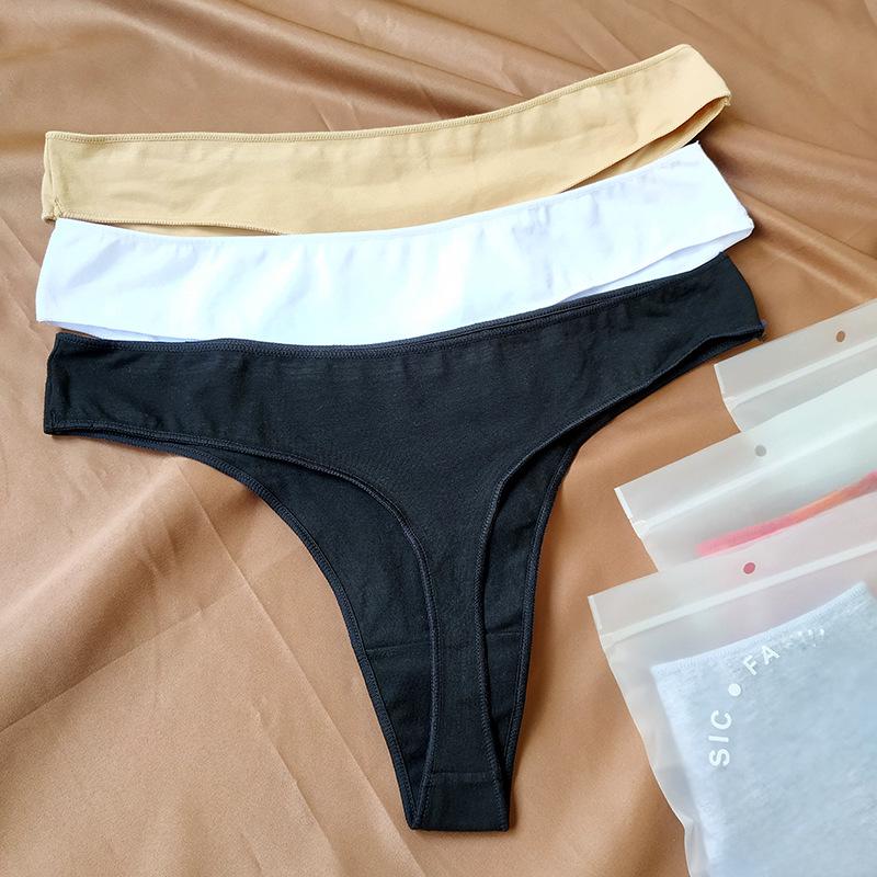 Color Sólido Europeo y Americano Sexy Tanga Bikini Ropa Interior Deportiva, Talla Grande, Algodón Puro, Una Pieza