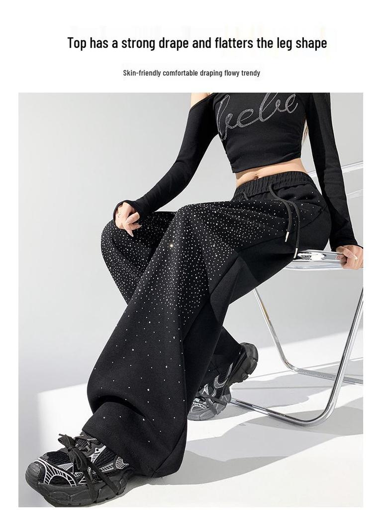 2026 Spring/Summer Women's Starry Sky Wide-Leg Pants with Rhinestones