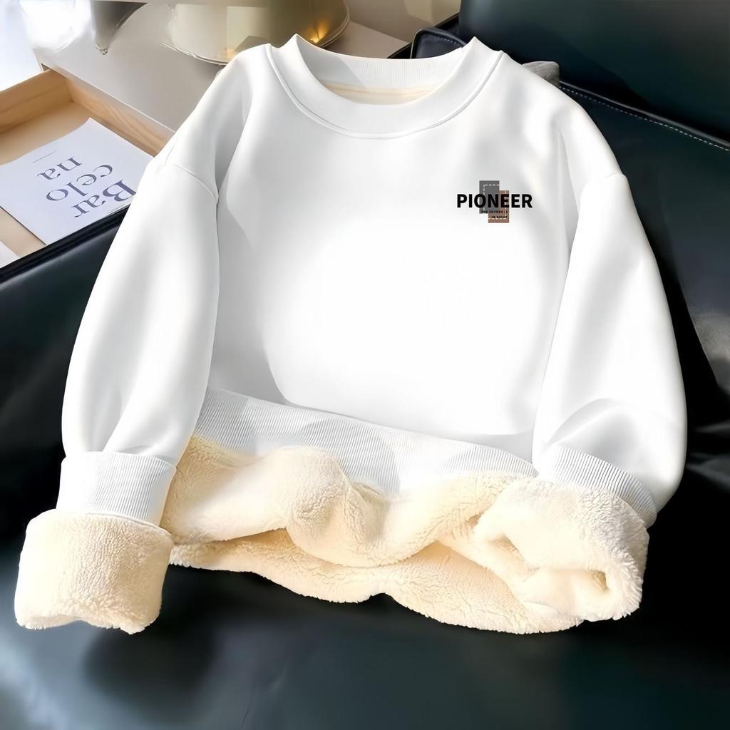 Fleece Thermal Sweater Winter Men's Fleece Thickened Crew Neck Without Hat Simple Fashion Letter Versatile Top