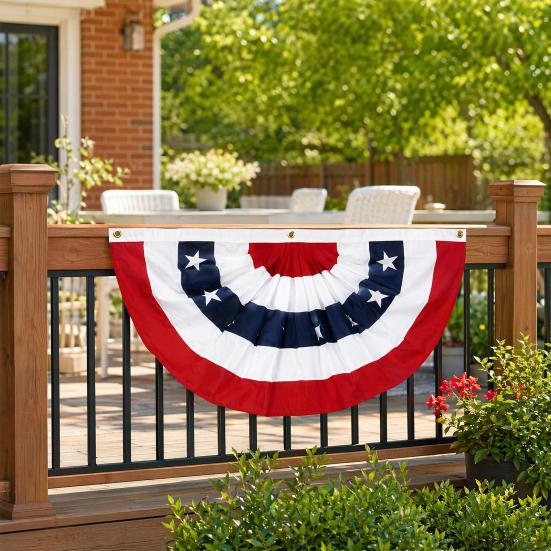 USA Fächerfahne, 4. Juli Amerikanische Flaggen Girlande, Rot Weiß Blau Patriotisches Halbfächer Banner für Unabhängigkeitstag Veranda Garten Außen Innen