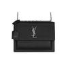 Ysl Sunset Distressed Silver Logo Chain Coated Bark Leather Crossbody Shoulder Bag Women Bags Black 442906-H3Z0N-1000