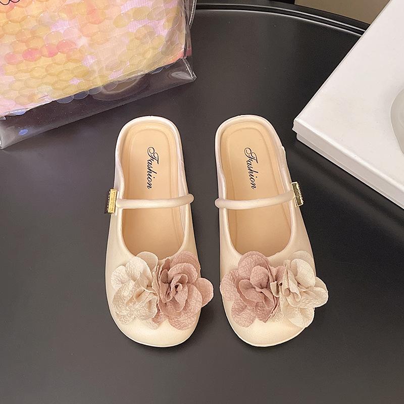 New Lazy Flat Bottom Versatile Fashion Half Pack Summer Wear Flower Baotou Cool Slippers Women's