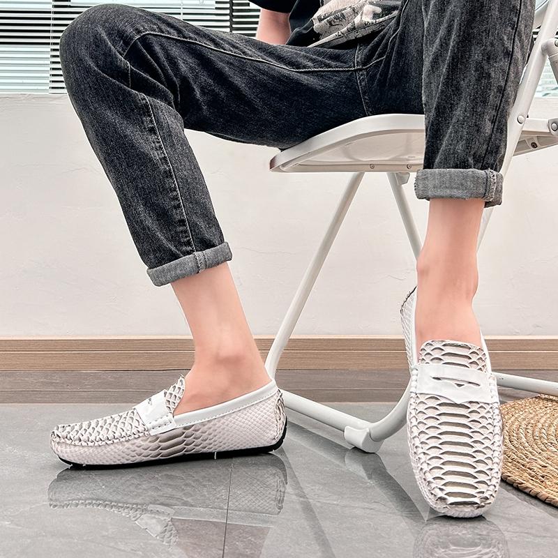 Herren Mokassins Fahrschuhe Leder Flats Lässige Slipper Übergröße Farbdruck Schuhe für Herren