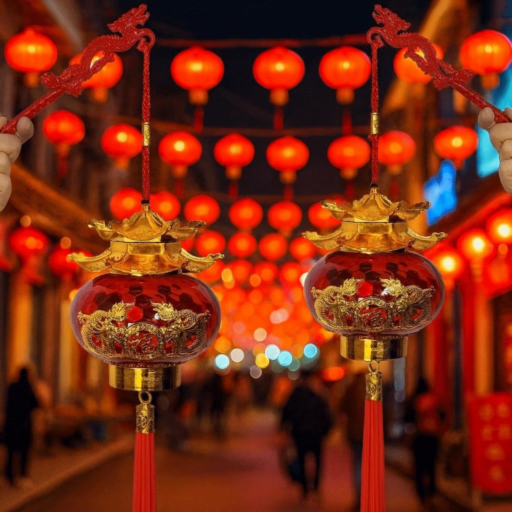 Hot Stamping Relief Spring Festival Lanterns Glowing Handmade Pagoda Lantern with Tassel Chinese Style Hanging Red Lanterns