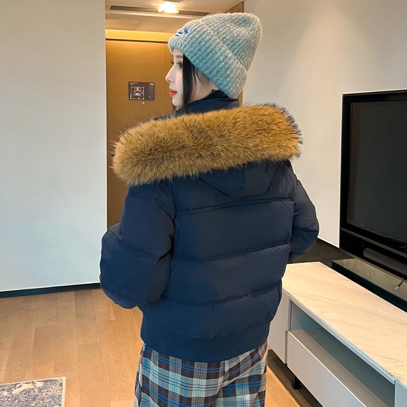 Winter new tooling Parker cotton-padded clothes women's college wind thickened warm loose hooded big fur collar cotton-padded jacket