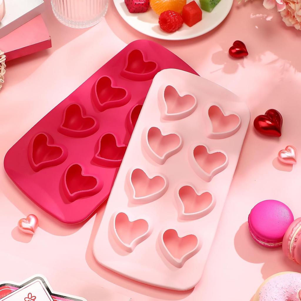 6 Pcs Heart Shaped Silicone Molds Ice Cube Trays 8 Holes Ice Molds for Valentines Day Whiskey, Cocktail, Chocolate, Candy, Fun Shapes Ice Cubes