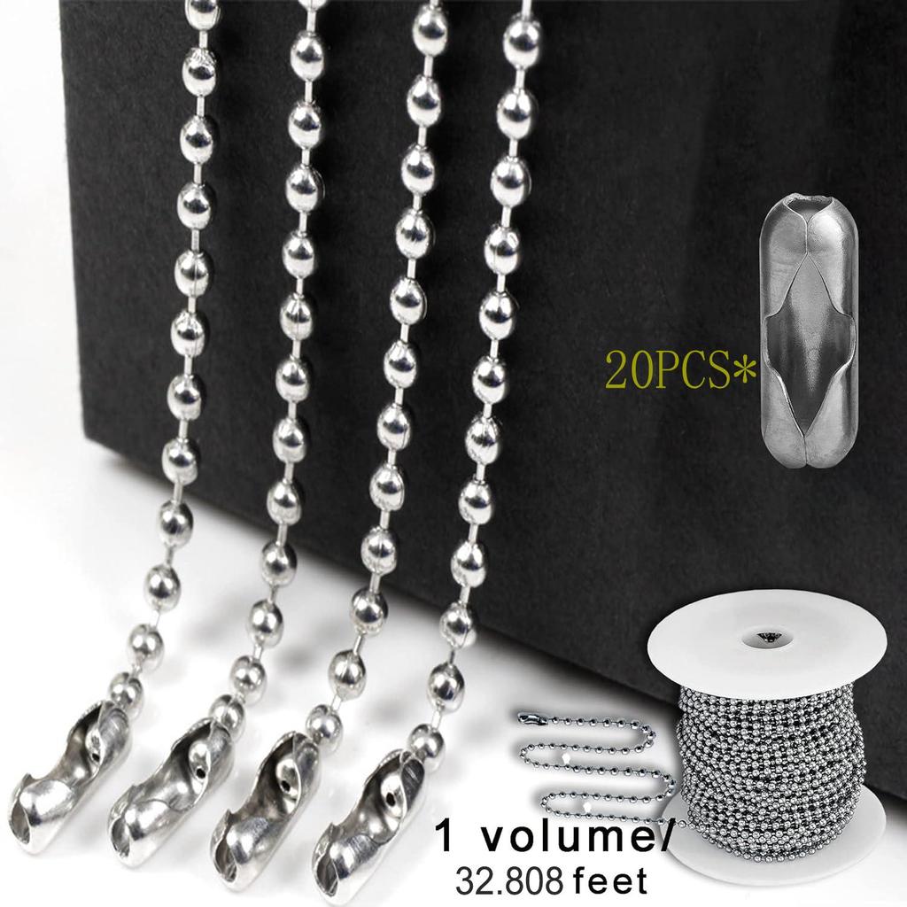 10m 304 Stainless Steel Bead Chain for Jewelry and Dog Tags