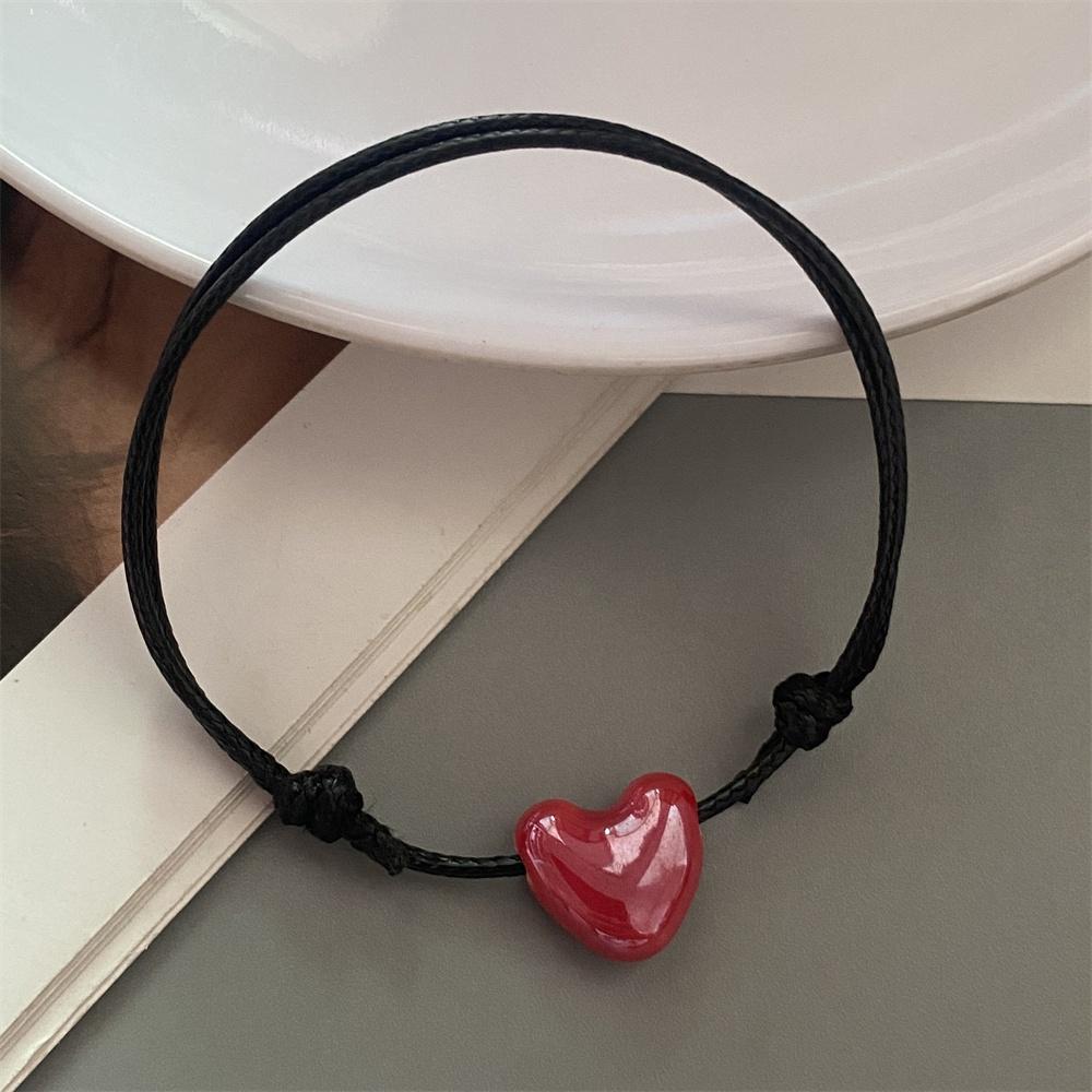 Ceramics Love Heart Bracelet Black Rope Adjustable Hand Bracelet for Girl Women Colorful Shiny Heart Accessories
