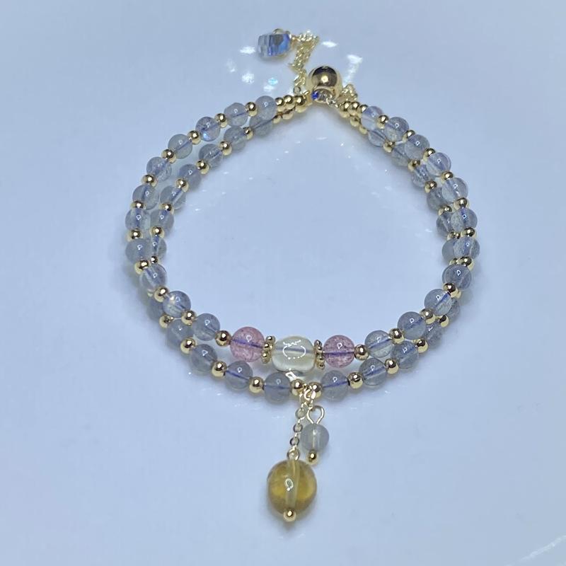 Strawberry crystal, citrine with shape, moonstone gray moonlight double row bracelet bracelet.