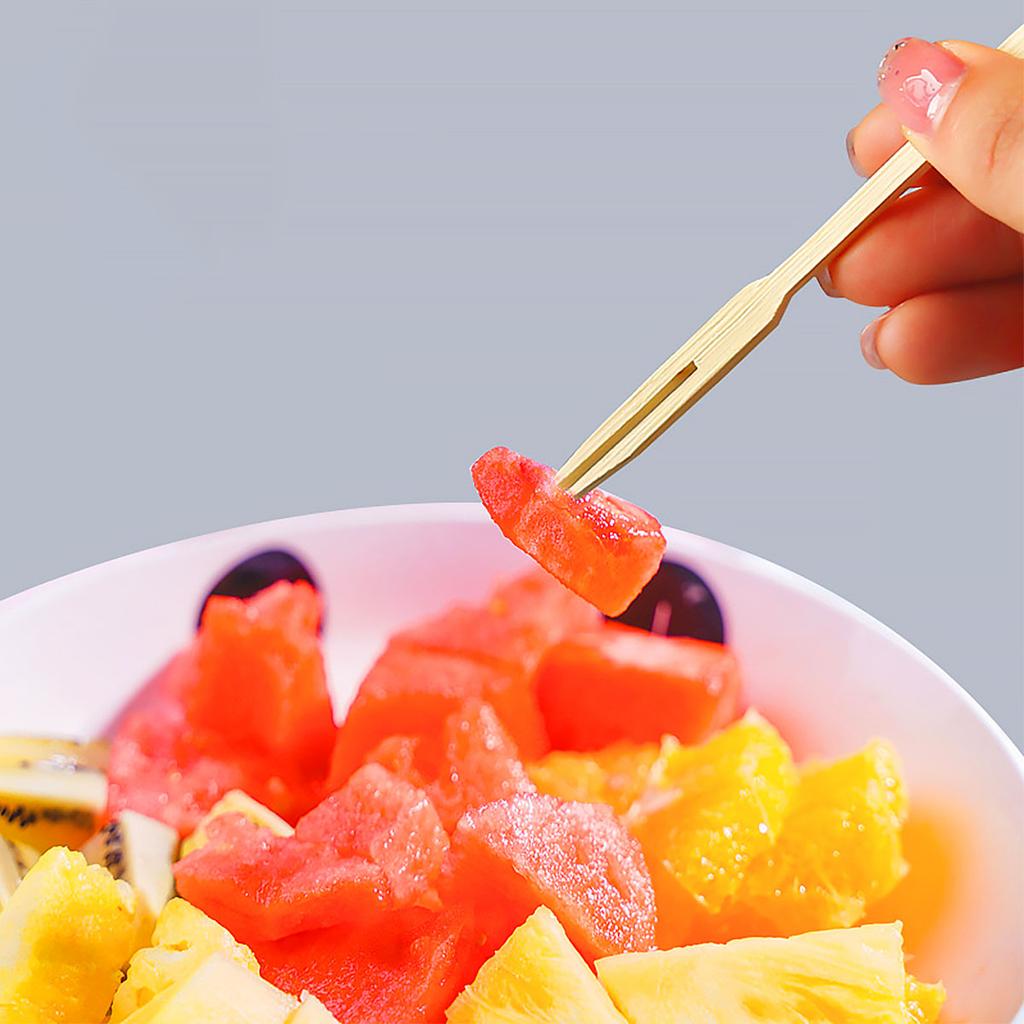 80 Stück - Einweg-Bambus-Obstgabel für Kuchen und Dessert