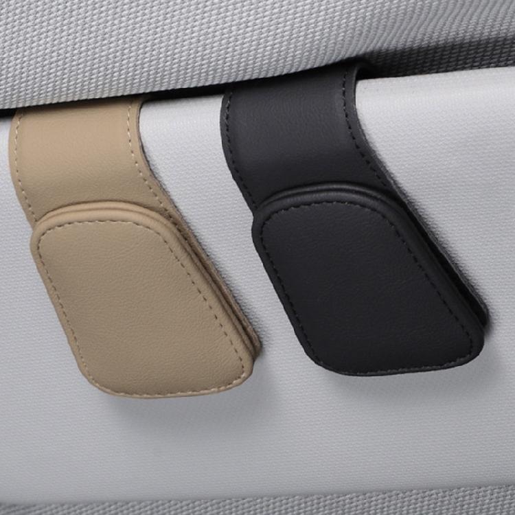 Car Sun Visor Glasses Mount Ticket Card Holder Magnetic Leather Hanger Clip