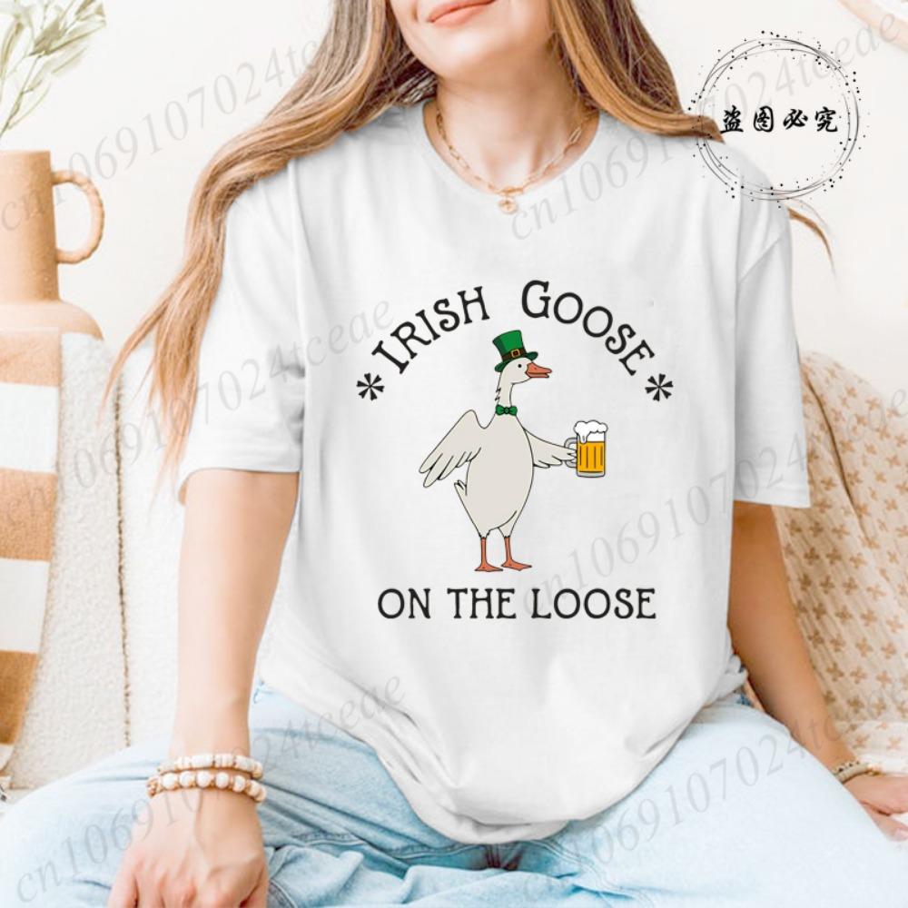 

Lucky Goose on The Loose Printed Tshirt Shirt for Women St Patrick s Day T-Shirts Short Sleeve Drinking Goose Fashion Tops Tees M