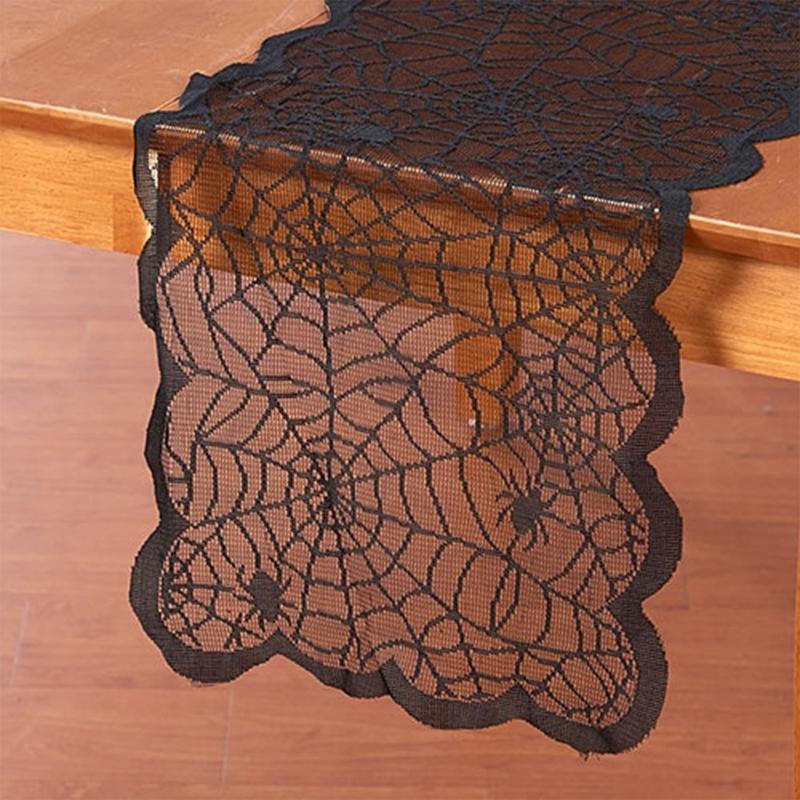 Spooky Halloween Table Cover, Polyester Cobweb Laces Table Runner Party Decoration Cloth for Haunted Environment