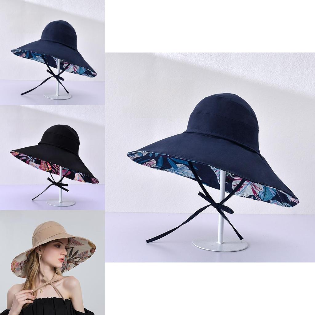 Sun Protection Hat For Women With Leaf Pattern Summer Wide Brim Cap For Beach And Outdoor Activities