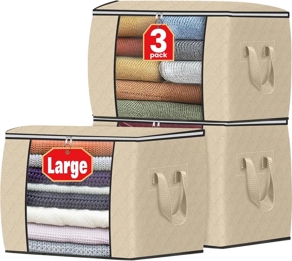 Fab Totes Storage Bags,Clothes Blanket Storage Bins Foldable Closet Organizers with Reinforced Handle for Home Dorm Storage and Organization